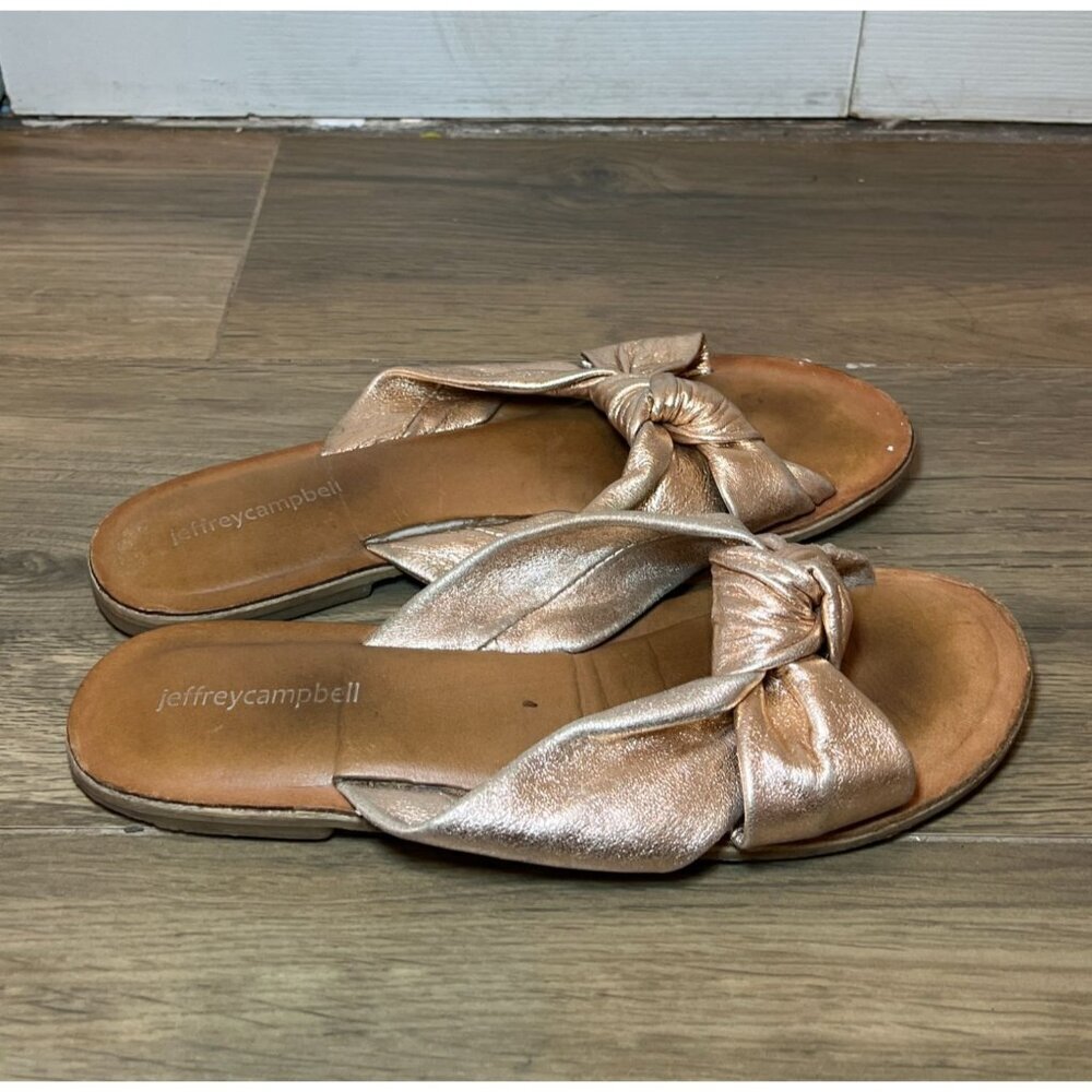 Jeffrey Campbell Metallic Rose Gold Knotted Slide Sandals Womens Size 8
